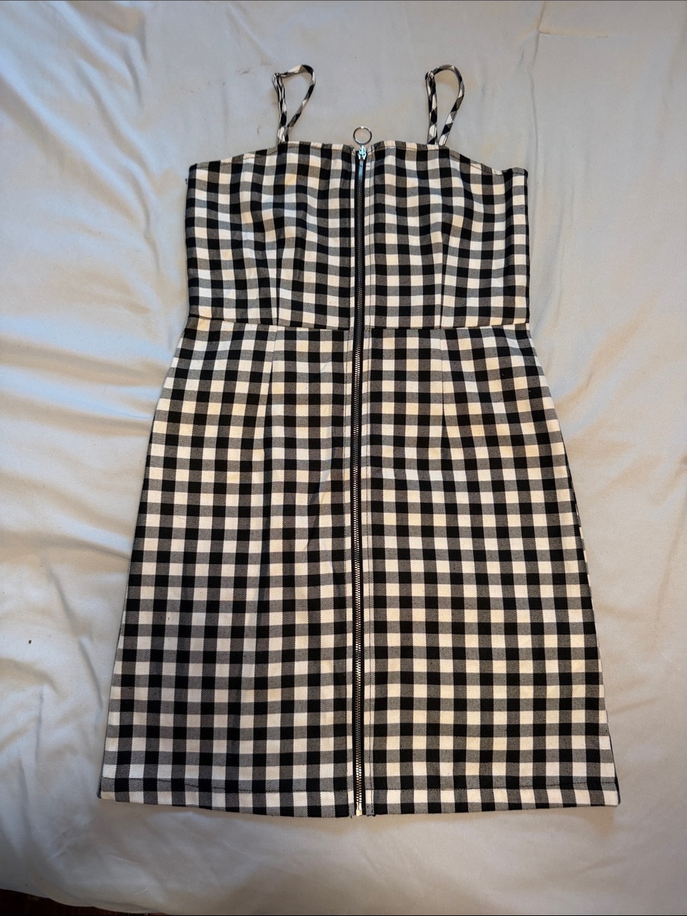 Forever 21 Black and White Gingham Zip-Front Mini Dress